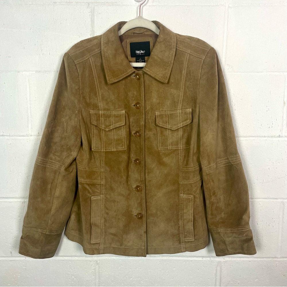 Vintage Mossimo Brown Suede Jacket Button Up Cinched Waist‎ Y2K Preppy Indie L